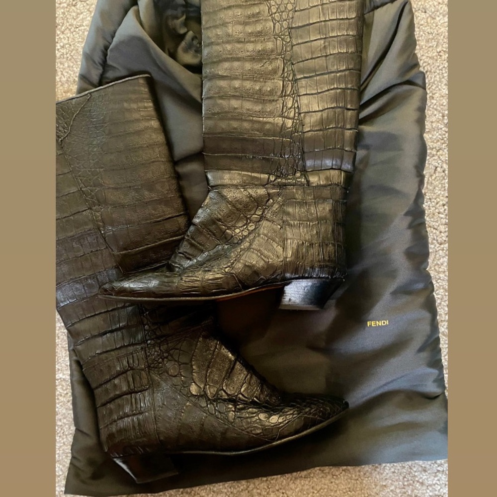 Black Crocodile-embossed Leather Boots